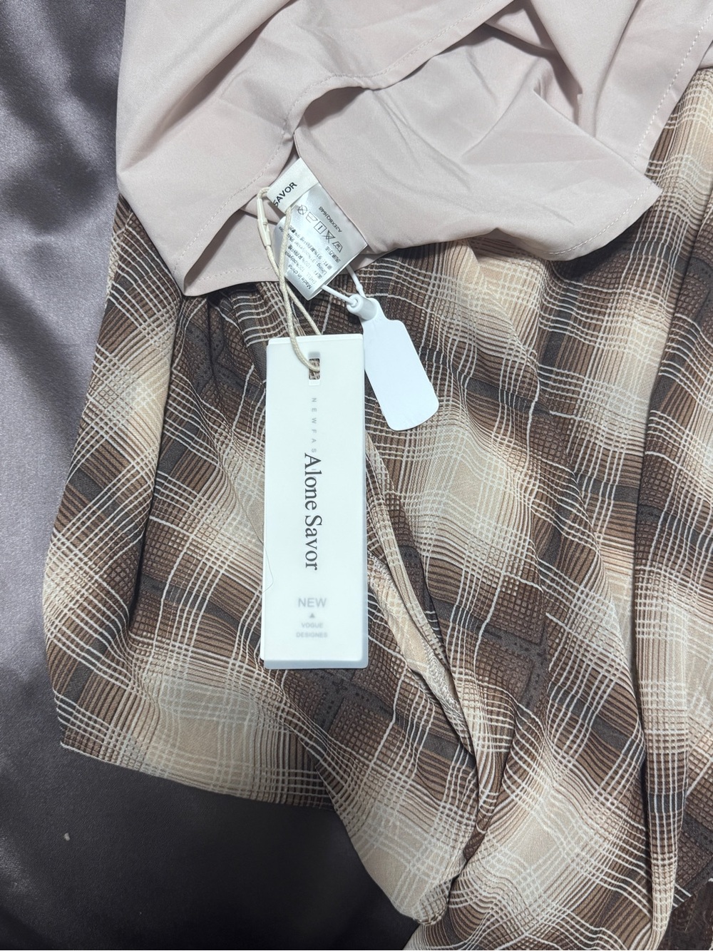 Plaid Handkerchief Hem Midi Skirt in Brown and Cream - Picture 8 of 8
